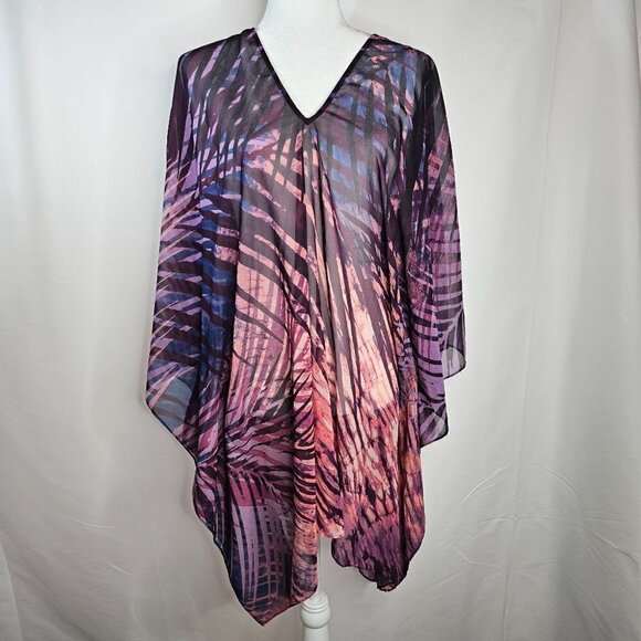 Carmen MARC VALVO Rain-Forest Printed Purple Pink Caftan Coverup Top Size M/L - Picture 2 of 8